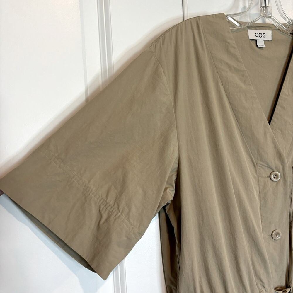 COS Tan Organic Cotton V-neck Short Sleeve Drawstring Waist Utility Jumpsuit XS - Picture 4 of 14